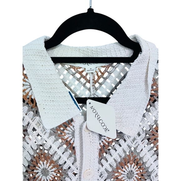 Norse Code NWT Crochet Men's Button Down Shirt Size Medium Granny Squares Boho - Picture 2 of 6